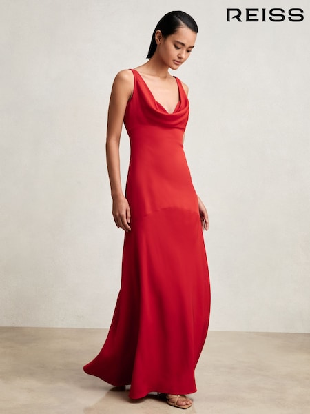 Reiss Red Vanessa Cowl Neck Sleeveless Maxi Dress (H25068) | £258