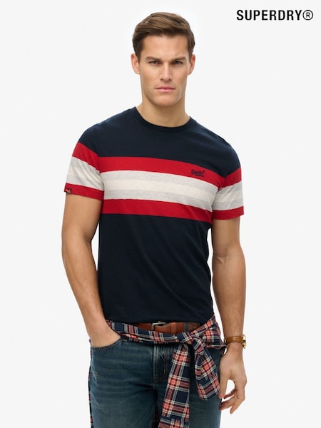 Superdry Blue Essentials Stripe 100% Cotton T-Shirt (H25093) | £23