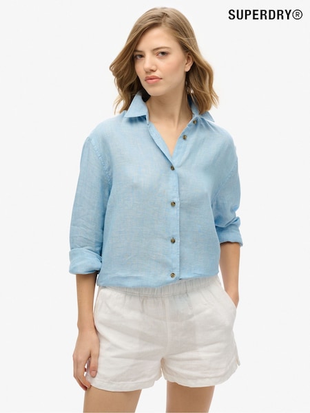Superdry Light Blue Boyfriend Casual Linen Shirt (H25099) | £55