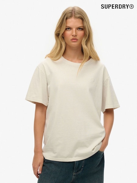 Superdry Cream Oversized Essentials Relaxed 100% Cotton T-Shirt (H25109) | £23