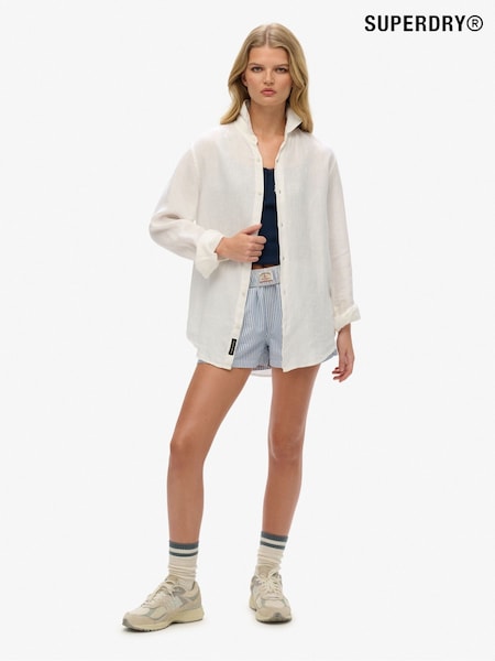 Superdry White Oversized Casual 100% Cotton Long Sleeve Shirt (H25134) | £65