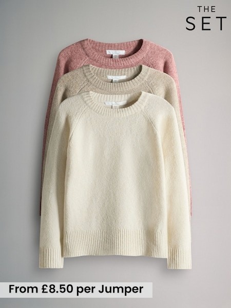 The Set Pink/Cream/Light Brown 3 Pack Crew Neck Knitted Jumpers (H25187) | £25 - £30