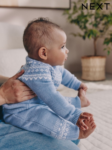 Blue Fairisle Baby Knitted Top and Leggings Set (0mths-2yrs) (H25285) | £18 - £20
