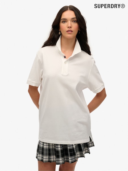 Superdry White Oversized City Pique 100% Cotton Polo Shirt (H25345) | £35