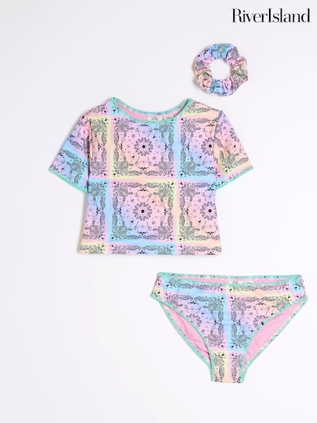 River Island Purple Girls Bandana T-Shirt Bikini Set (H25354) | £19