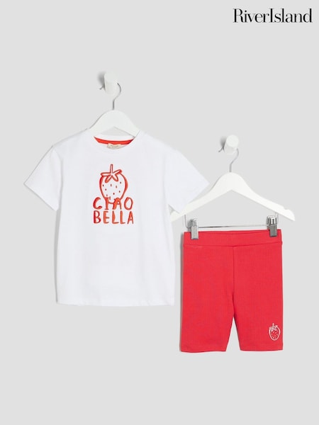 River Island Cream Girls Ciao Bella T-Shirt Set (H25361) | £14