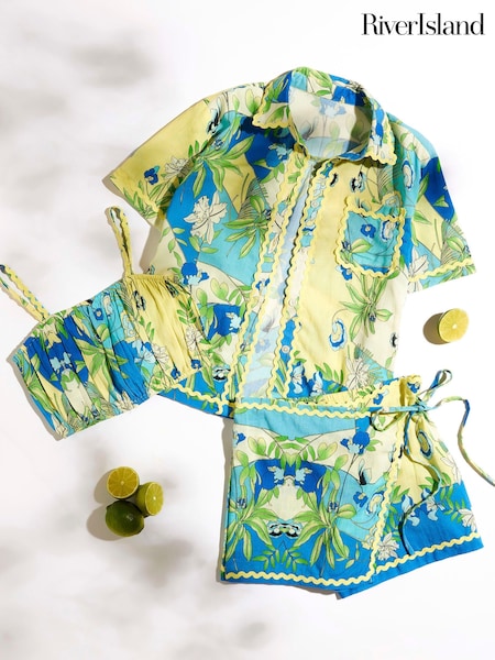 River Island Blue Girls Palm Print Shirts 3 Pack Set (H25364) | £36