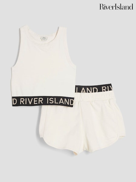 River Island Cream Girls Glitter Tank Top Set (H25366) | £20