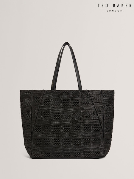 Ted Baker Black Periiee-Raffia Straw Collapsible Puzzle Bag (H25415) | £159