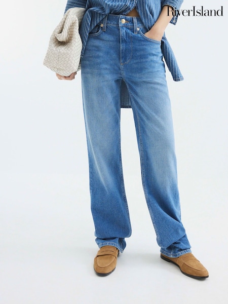 River Island Blue Straight Fit Denim Stretch Jeans (H25426) | £46