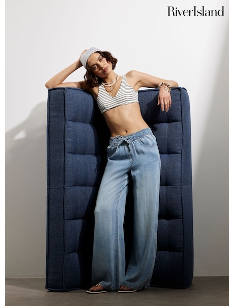 River Island Blue Denim Wide leg Pyjama Pant Jeans (H25427) | £39
