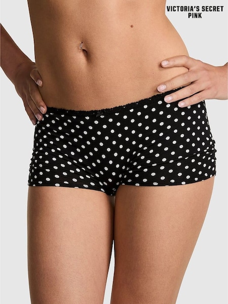 Victoria's Secret PINK Black Dot Print Short Cotton Ruffle Knickers (H25442) | £9