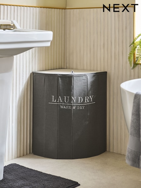 Grey Country  Laundry Corner Hamper Basket (H25467) | £20
