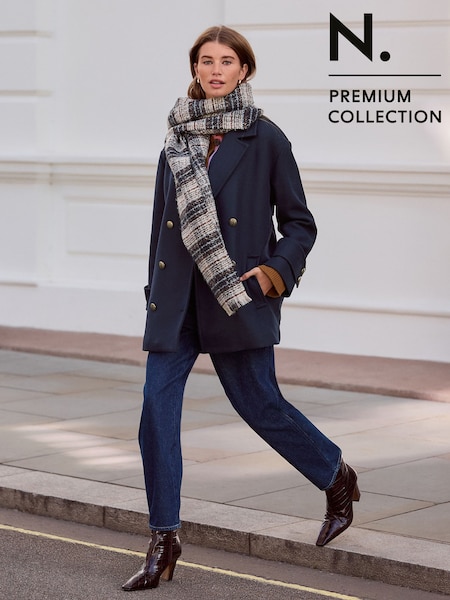 Navy N. Premium Military Pea Coat (H25476) | £110
