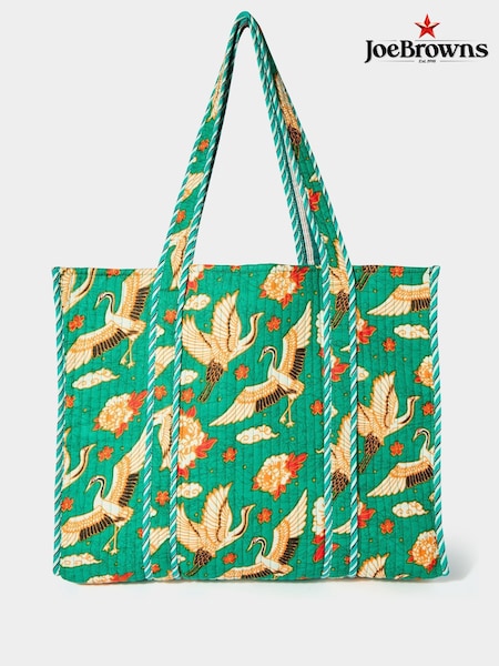 Joe Browns Green 100% Cotton Bird Print Quilted Tote Bag (H25578) | £45