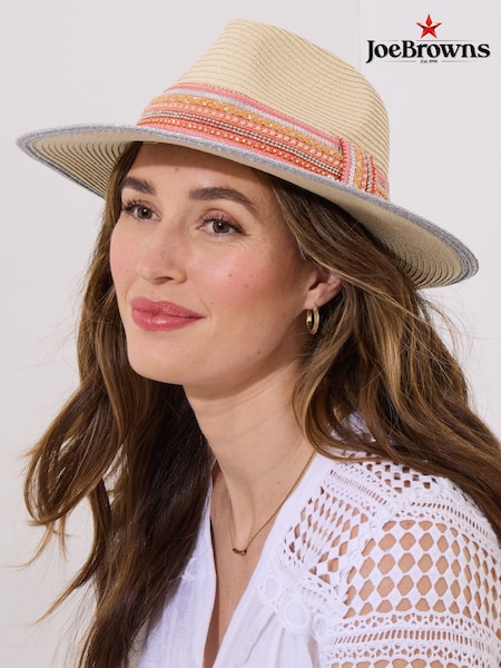 Joe Browns Natural Sequin Band Woven Fedora Hat (H25588) | £30