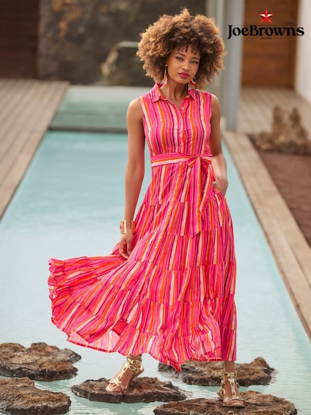 Joe Browns Pink Striped Sleeveless Button Through Maxi Shirt Dress (H25590) | £70