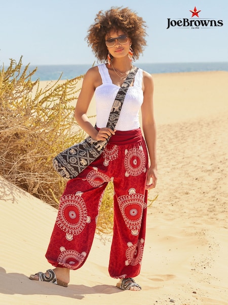 Joe Browns Red Cuffed Relaxed Print Lightweight Trousers (H25599) | £50