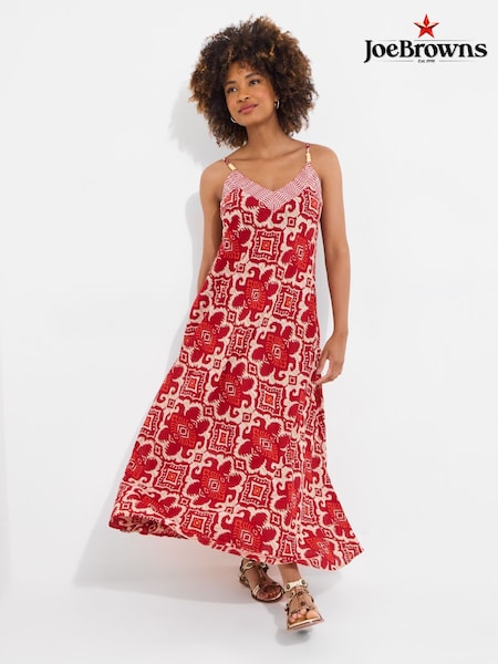 Joe Browns Red Beaded Strap Printed 100% Cotton Maxi Dress (H25614) | £53