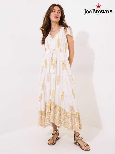 Joe Browns White Summer Evening Cap Sleeve Shirred Waist Crinkle Dress (H25632) | £80