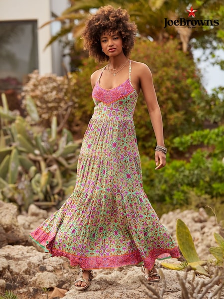 Joe Browns Green Petite Border Print V-Neck Strappy Maxi Dress (H25678) | £65
