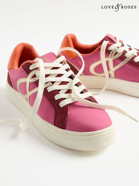 Love & Roses Pink Flatform Mix Material Comfort Retro Low Top Trainers (H25706) | £49