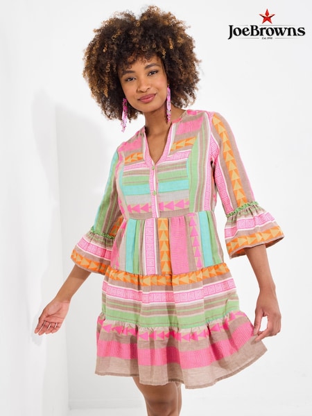 Joe Browns Pink Boho Jacquard Flared Sleeve Tunic Mini Dress (H25771) | £60