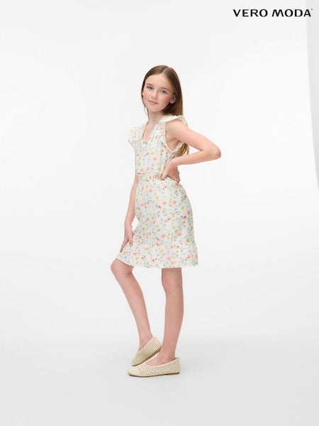 VERO MODA White Floral Frill Short Dress (H25815) | £27