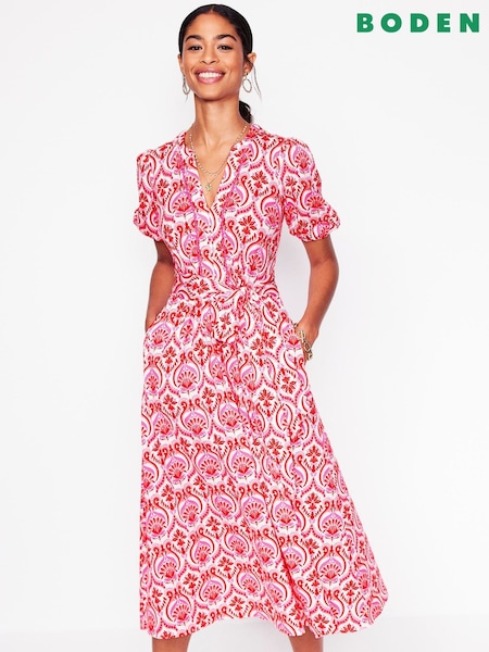 Boden Red Marun Sofia Trim Jersey Midi Dress (H25898) | £98