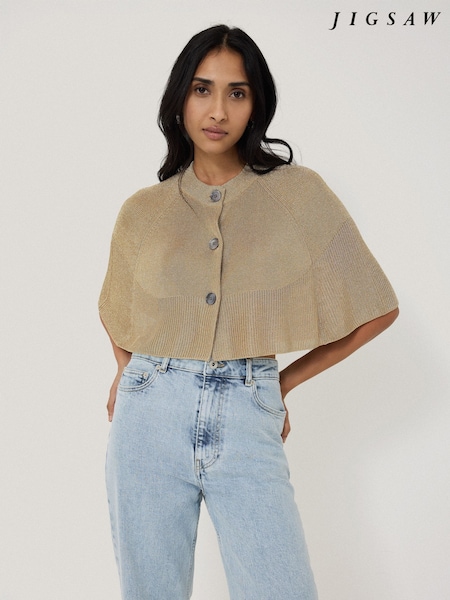 Jigsaw Gold Sparkly Knitted Cape Poncho (H25938) | £135