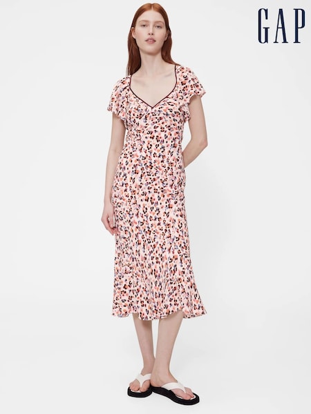 GapStudio Pink Print Print V-Neck Midi Dress (H25954) | £125