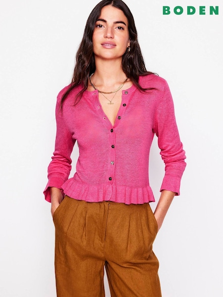 Boden Pink Josie Cropped 100% Linen Cardigan (H25970) | £90
