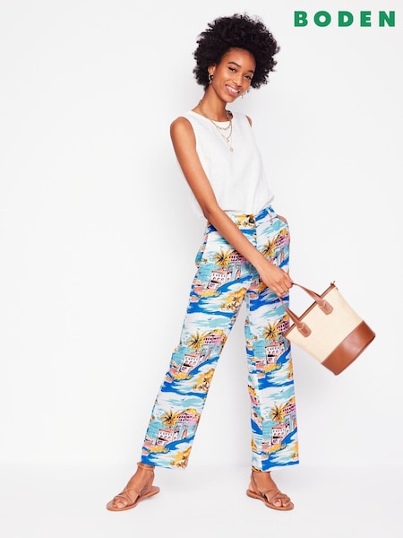 Boden Blue Westbourne Crop 100% Linen Trousers (H25973) | £112