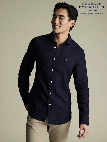 Charles Tyrwhitt Blue Classic Fit Plain RFU Pure 100% Linen Shirt (H26091) | £80