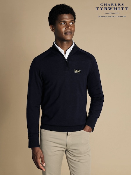 Charles Tyrwhitt Blue The Lions Performance Zip Neck Sweater (H26113) | £119