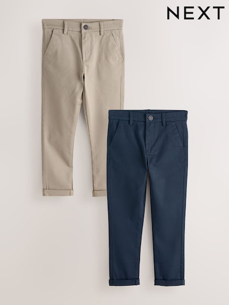 Navy/Stone Stretch Skinny Chino Trousers 2 Pack (3-17yrs) (H26136) | £20 - £30