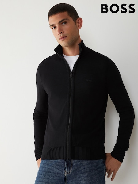 BOSS Black Embroidered Logo Wool Blend Knitted Jacket (H26192) | £159