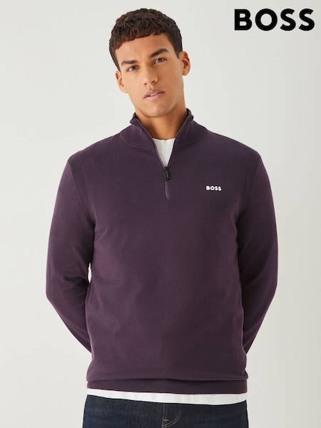 BOSS Purple Regular Fit Ever Quarter Zip Jumper (H26200) | £139