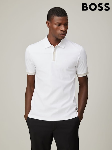 BOSS White Phillipson Contrast Placket Polo Shirt (H26226) | £119