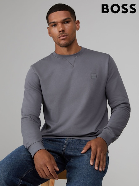 BOSS Grey Westart Crew Neck Logo Sweatshirt (H26241) | £99