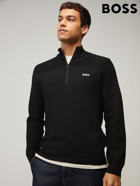 BOSS Black Momentum Textured Detail Quarter Zip Logo Jumper (H26250) | £169