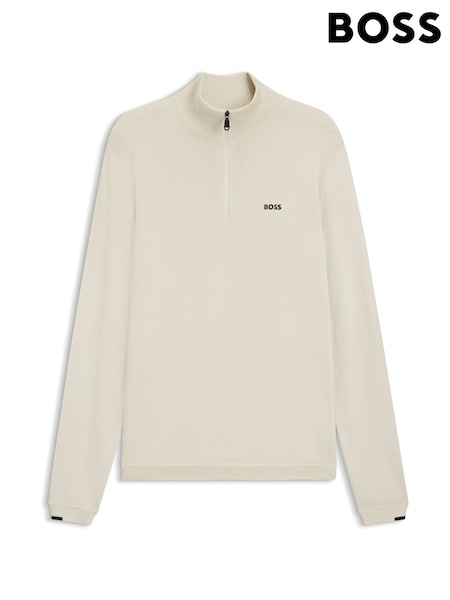 BOSS White Regular Fit Ever Quarter Zip Jumper (H26262) | £139