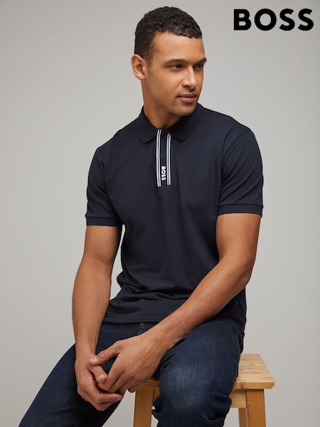 BOSS Blue Regular Fit Paddy Logo Placket Polo Shirt (H26284) | £99