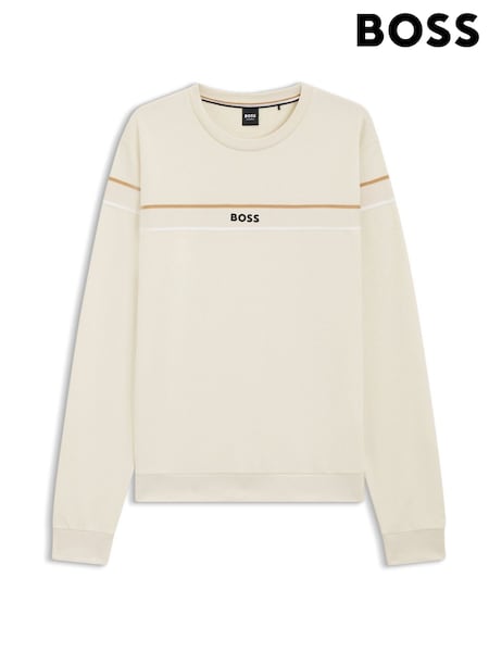 BOSS White Iconic Stripe Detail Logo Sweat Top (H26293) | £99