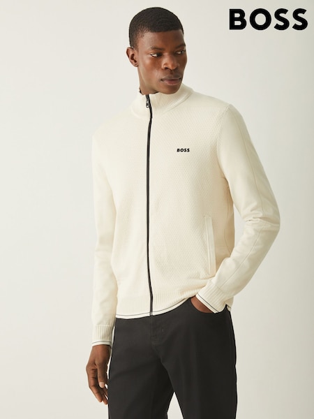 BOSS White Logo Zip Through Knitted Jacket (H26307) | £199