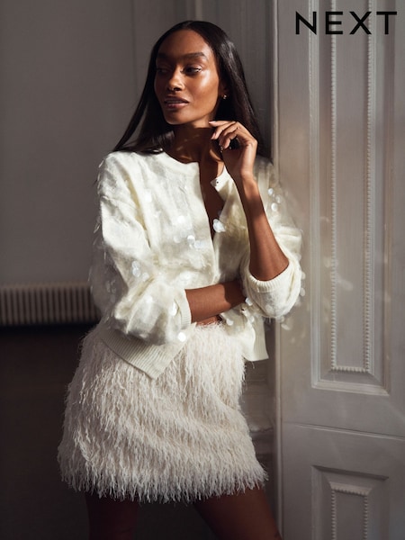 Ecru Sequin Knitted Cardigan (H26332) | £58