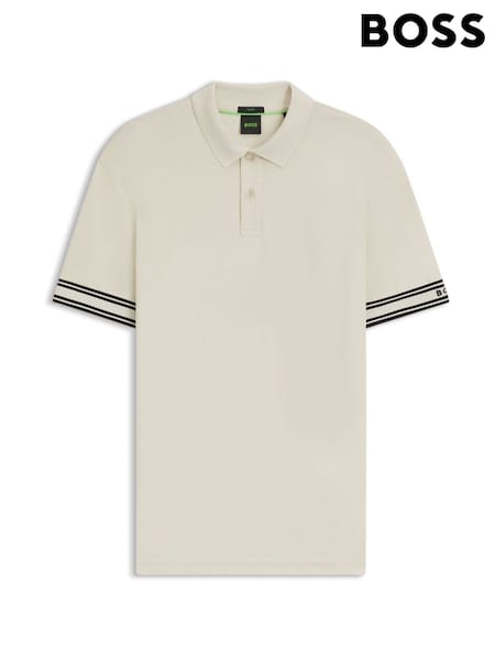 BOSS White Zone Cuff Detail Logo Regular Fit Polo Shirt (H26354) | £99