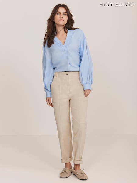 Mint Velvet Natural Cotton Blend Slim Chino Trousers (H26378) | £79