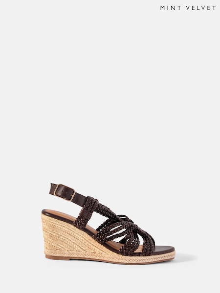 Mint Velvet Brown Susie Leather Rope Wedge Heels (H26381) | £130