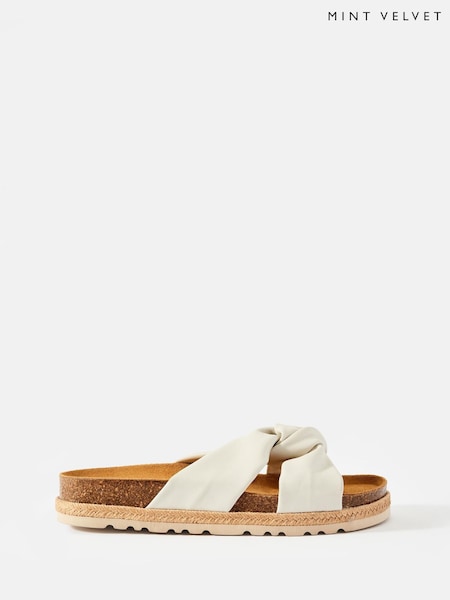 Mint Velvet White Bryony Leather Flat Sandals (H26383) | £99